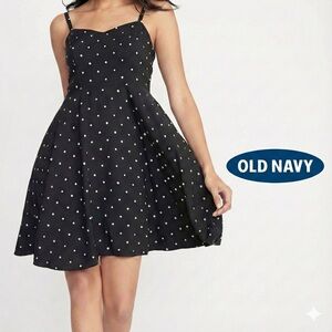 Navy Blue White Polka V-Neck Fit & Flare Mini Slip Dress 90s Style Size XXL